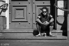 Queen Street Auckland city, black and white photo by Mike Wheelton